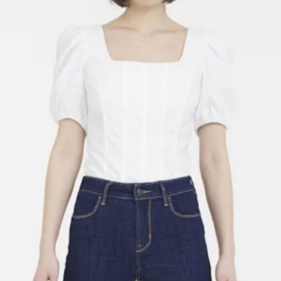 J Crew Puff-sleeve squareneck top in cotton poplin in White - Picture 1 of 8